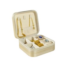 솔솔담다 예쁜 다용도 여행용 미니 악세사리 보관함 10 x 10 x 5 cm, 스퀘어 pu가죽 모던 골드, 1개