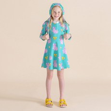 ILoveJ 女童貓咪蝴蝶結連身防曬泳衣套裝