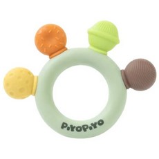 PiYOPiYO 黃色小鴨 鉑金矽膠防吃手甜甜圈固齒器 10.5 x 8.5cm 薄荷綠, 安全無毒, 舒緩長牙不適, 1個, 單件