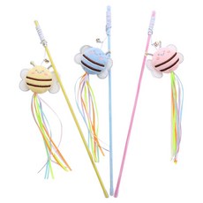 둥둥펫 고양이 롱테일 허니비 낚시대 장난감 3종 세트, 블루, 옐로우, 핑크, 1세트