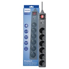 PHILIPS 飛利浦 防突波Pro高容量過載保護 16A 250V 6孔延長線 CHP6262GA/61, 灰色, 1個, 2m