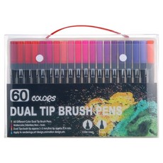 BAUON 書法雙頭水彩彩色鉛筆馬克筆 +PVC斜紋收納盒套組, 60色, 1套