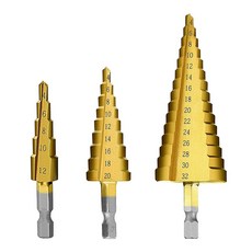 AHOYE 鍍鈦階梯鑽頭3件組 石材/水泥/木頭適用 4~32mm, 1組