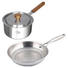 Livingglory 電磁爐用五層平底鍋 24cm + 三層副食品鍋 16cm 組合, 銀色, 1個, 平底鍋 + 副食品鍋