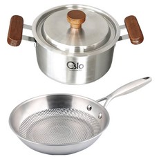 Livingglory 電磁爐用五層平底鍋 24cm + 三層雙耳鍋 18cm 組合, 銀色, 1套, 平底鍋 + 雙耳鍋