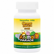 NaturesPlus 天然佳 Animal PARADE 兒童Omega 3/6/9 咀嚼軟膠囊, 90顆, 1罐