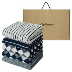 CLAUMAN 60支優質預染毛巾組 160g 精梳棉, 條紋 2入 + 菱格紋 2入 + 麻花, 1套