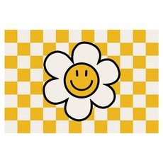 Rotish 微笑可水洗珪藻土地墊, 格紋雛菊 黃色