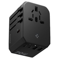 Spigen 海外旅行用超高速多功能轉接頭 5孔充電 70W Gan USB PD PPS + 收納包組合 黑色 ACH08941, 1個