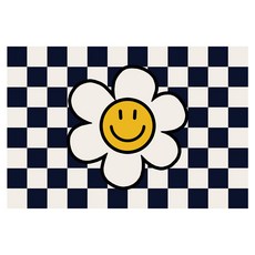 Rotish 微笑可水洗珪藻土地墊, 格紋雛菊 海軍藍