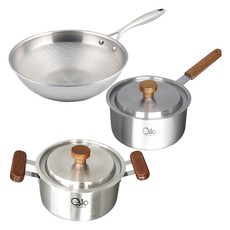 Livingglory 電磁爐鍋具3件組, 銀色, 1套, 五層一體成型宮廷炒鍋 26cm + 三層一體成型單柄鍋 18cm + 三層一體成型雙耳鍋 20cm