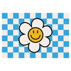 로티쉬 스마일 빨아쓰는 규조토 발매트, 체크 데이지 블루