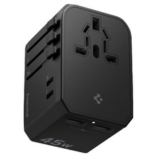 Spigen 海外旅行用超高速多功能轉接頭 4孔充電 45W USB PD PPS + 收納包組合 黑色 ACH08939, 1個