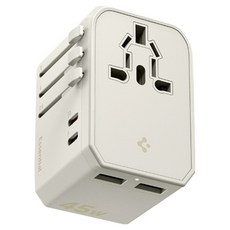 Spigen 海外旅行用超高速多功能轉接頭 4埠充電 45W USB PD PPS + 收納包組合 沙丘米色 ACH08940, 1個