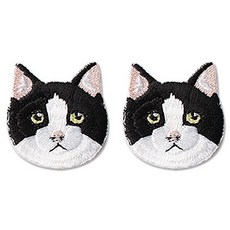 동대문단추왕 열접착식 자수 동물 와펜 패치, 야옹이 블랙, 2개