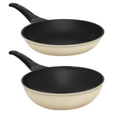 Elga 電磁爐用鈦金平底鍋 + 炒鍋 2件組, 1套, 平底鍋 28cm + 炒鍋 28cm, 象牙白