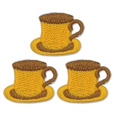 동대문단추왕 열접착식 자수 와펜 패치, 커피잔 골드, 3개