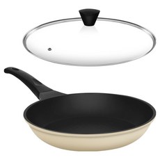 Elga 電磁爐 鈦金屬 The Frying Pan + 玻璃鍋蓋 1個, 28cm平底鍋 + 28cm玻璃鍋蓋, 象牙白