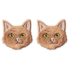 동대문단추왕 열접착식 자수 동물 와펜 패치, 야옹이 브라운, 2개