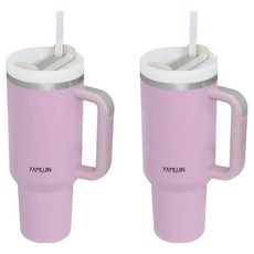 YAMUJIN MEGA MUG 大容量手柄吸管不鏽鋼隨行杯, 2個, 淺紫色, 1.2L