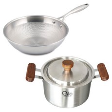 Livingglory 電磁爐適用 五層宮廷炒鍋 26cm + 三層雙耳湯鍋 18cm 組合, 銀色, 1套, 宮廷炒鍋 + 雙耳湯鍋