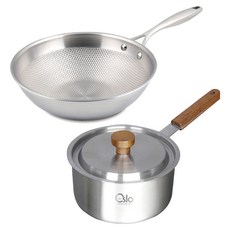 Livingglory 電磁爐用五層宮廷炒鍋 26cm + 三層單柄鍋 18cm 套組, 銀色, 1套, 宮廷炒鍋 26cm + 單柄鍋