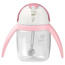 UMEE 幼兒用易握企鵝吸管杯, 粉紅色, 1個