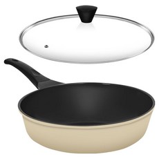Elga IH 鈦金屬 The Sauté Pan 套組, 1個, 28公分平底深鍋 + 28公分玻璃鍋蓋, 象牙白