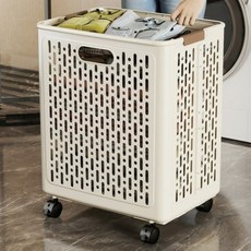 Pocket Master 縫隙收納可折疊移動式附輪洗衣籃, 象牙白