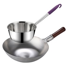 Balunfini 不鏽鋼北京炒鍋 40cm + 一體成型湯勺 500ml 套組, 1個