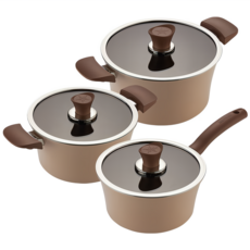 HAPPYCALL EDEN IH鍋3件組, 單柄湯鍋 18cm + 雙耳湯鍋 20cm + 雙耳深湯鍋 24cm, 杏仁米色, 1組