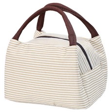 悍妞條紋保冷便當袋, 1個, 卡其色