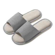 日式直條紋亞麻居家男女室內拖鞋, 咖啡色, 1雙