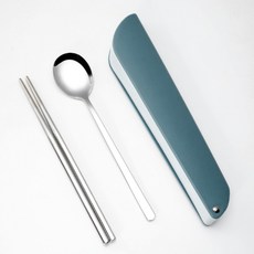 Haru It北歐風304不鏽鋼便攜餐具+收納盒組, 1套, 湯匙+筷子+隨身盒, 藍色(案例)