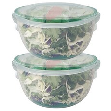 Nanu Dam 附瀝水盤圓形沙拉密封保鮮盒, 2個, 1.67L