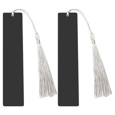 굄스 깔끔하고 심플한 스테인리스 스틸 태슬 책갈피 26 x 13 cm, 블랙, 2개