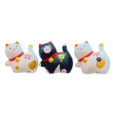 MODACore 摩達客 祈願招福 超萌三福逗貓迷你陶瓷開運擺飾3件組, 黑色 + 白花色