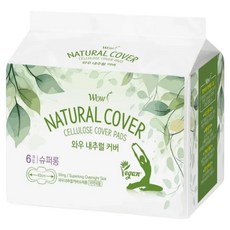 와우 내추럴 커버 생리대 날개형 슈퍼롱, 오버나이트 이상, 6개입, 1세트