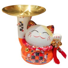 摩達客 春節開運 財源滾滾頂盤陶瓷招財貓, 橘色, 招財納福，開運擺飾, 22 x 19 x 22cm