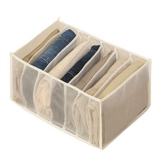 葉子小舖 透視櫃子衣褲收納盒 分隔網紗7格款 大 米色 衣物整理箱, 1個