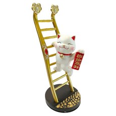 MODACore 摩達客 開運招財 步步高升招財貓爬梯發財擺飾, 金色/白色