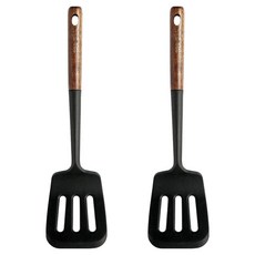 Eazysili Nova 木柄矽膠廚具網狀鍋鏟, 黑色, 2個