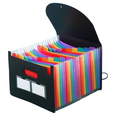 Pocket Master A4手提風琴夾 彩虹內頁 25格 文件收納整理盒, 黑色, 1個