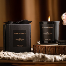 香氛蠟燭緞帶禮盒, 黑色, 牡丹/胭紅麂皮