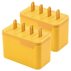 雙層可解凍好拿冰棒製冰盒/冰棒盒/冰棒模具/雪糕模具 4格, 黃色, 2個