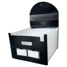 口袋大師 A4手提風琴夾 文件收納整理盒 內頁透明 25格, 1個, 黑色