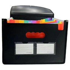 Pocket Master 手提式風琴夾 A4文件收納整理盒 彩虹邊緣內頁 13格, 黑色, 1個
