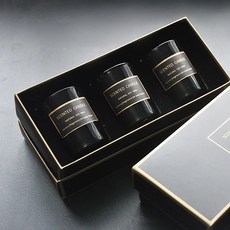 香氛蠟燭三合一禮盒, 黑色, 琥珀 + 白茉莉 + 檀香木