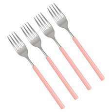 RAONNURI 可用洗碗機 Della 全不鏽鋼彩色叉子, 蜜桃粉, 4個