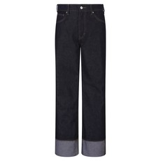 버커루 남성용 턴업 와이드 Raw Black톤 데님 팬츠